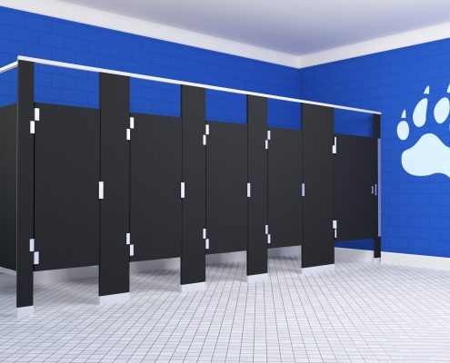Black Hiny Hiders Partitions Next To Blue Wall Black Hiny Hiders Partitions Next To Blue Wall