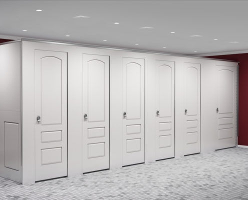 White Aria Partitions in School Restroom White Aria Partitions in School Restroom
